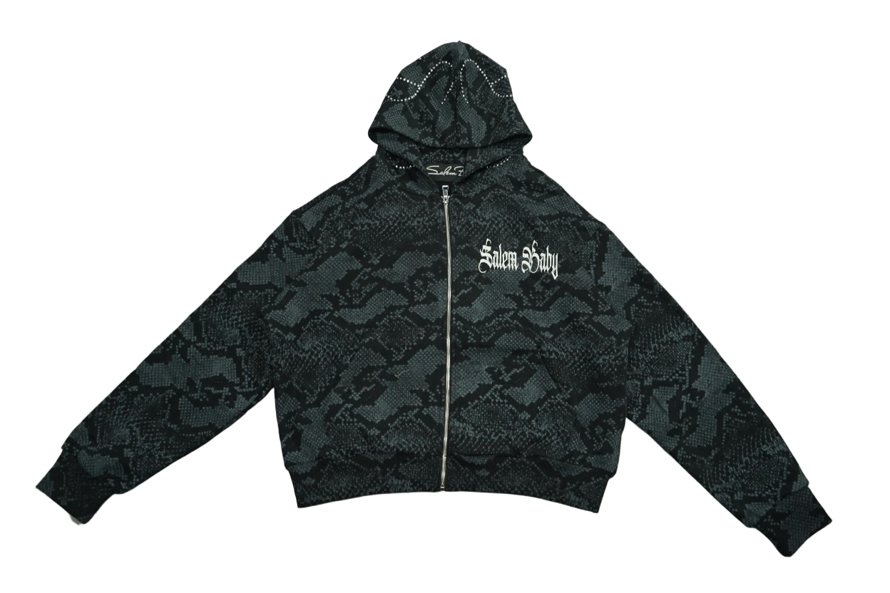 Medusalem Black Snake Camo Rhinestone Full Zip Hoodie – Salem Baby