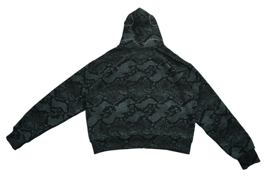 Medusalem Black Snake Camo Rhinestone Full Zip Hoodie