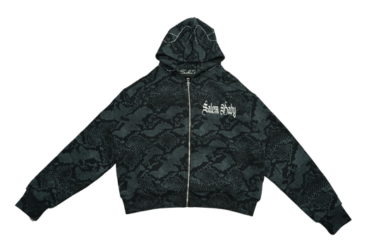 Medusalem Black Snake Camo Rhinestone Full Zip Hoodie