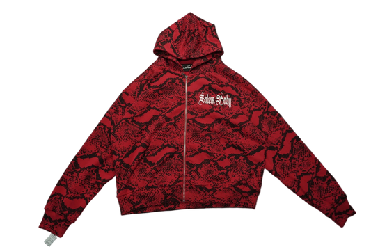 Medusalem Red Snake Camo Rhinestone Full Zip Hoodie